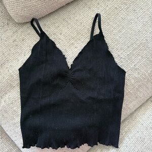 Black Ribbed V-Neck Seamless Tank Top